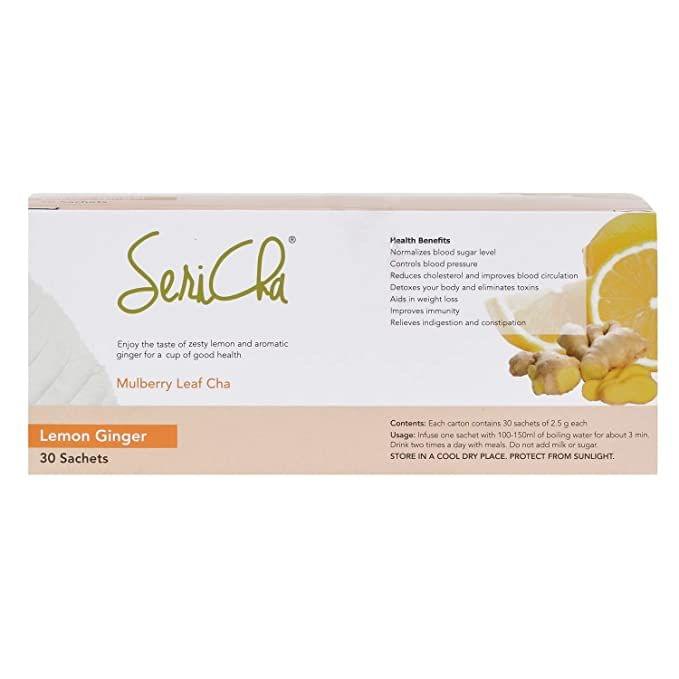 SeriCha Ginger Lemon Ginger | Pack of 30 Sachets | Organic Mulberry Leaf Infusion | 100% Natural & Certified Organic