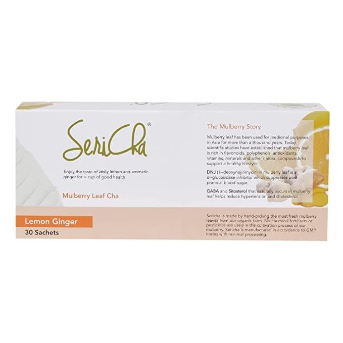 SeriCha Ginger Lemon Ginger | Pack of 30 Sachets | Organic Mulberry Leaf Infusion | 100% Natural & Certified Organic