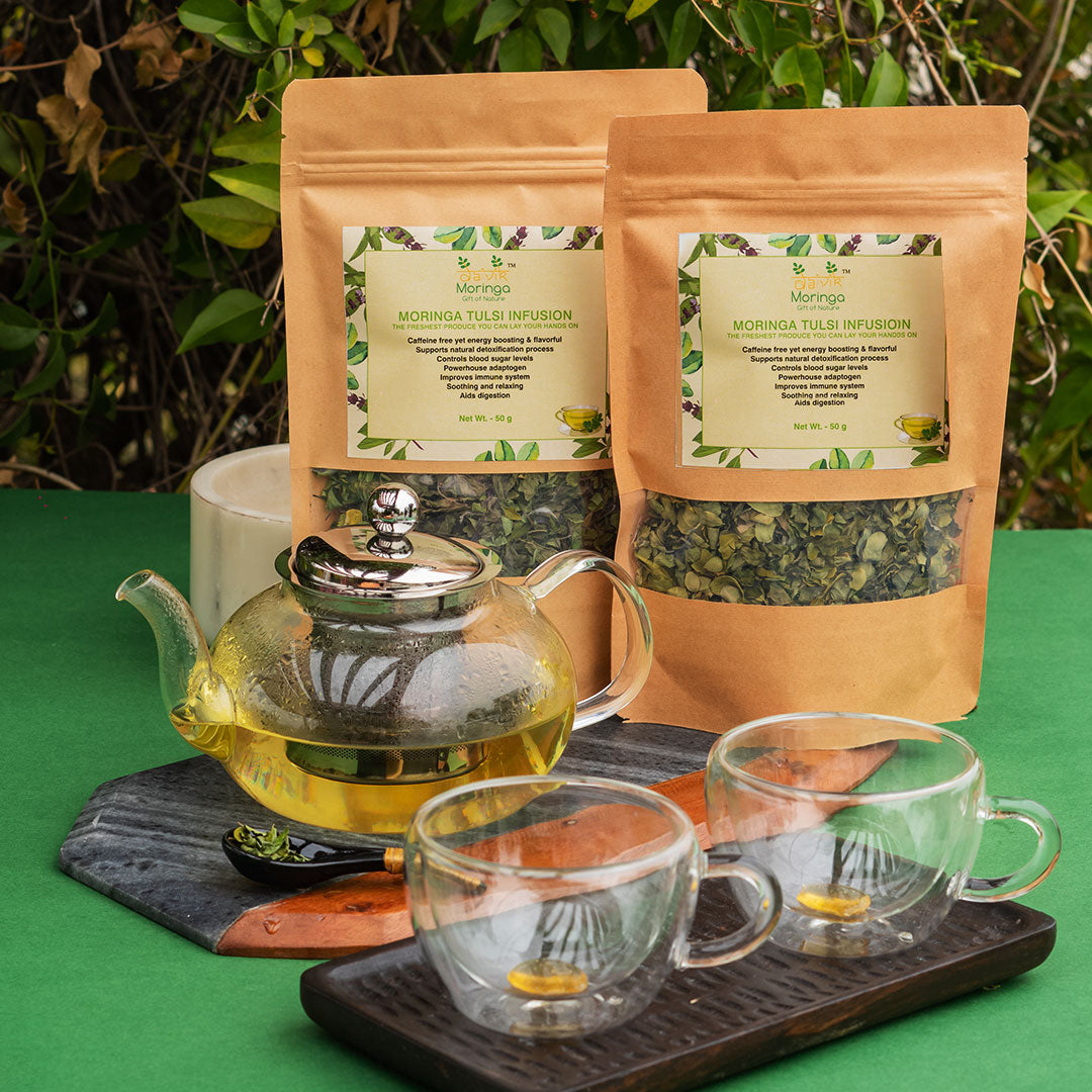 Daivik Moringa Tulsi Infusion Tea Drinkfor Immunity, Digestion, Detoxification, Immunity & Helps Weight Loss| 50g