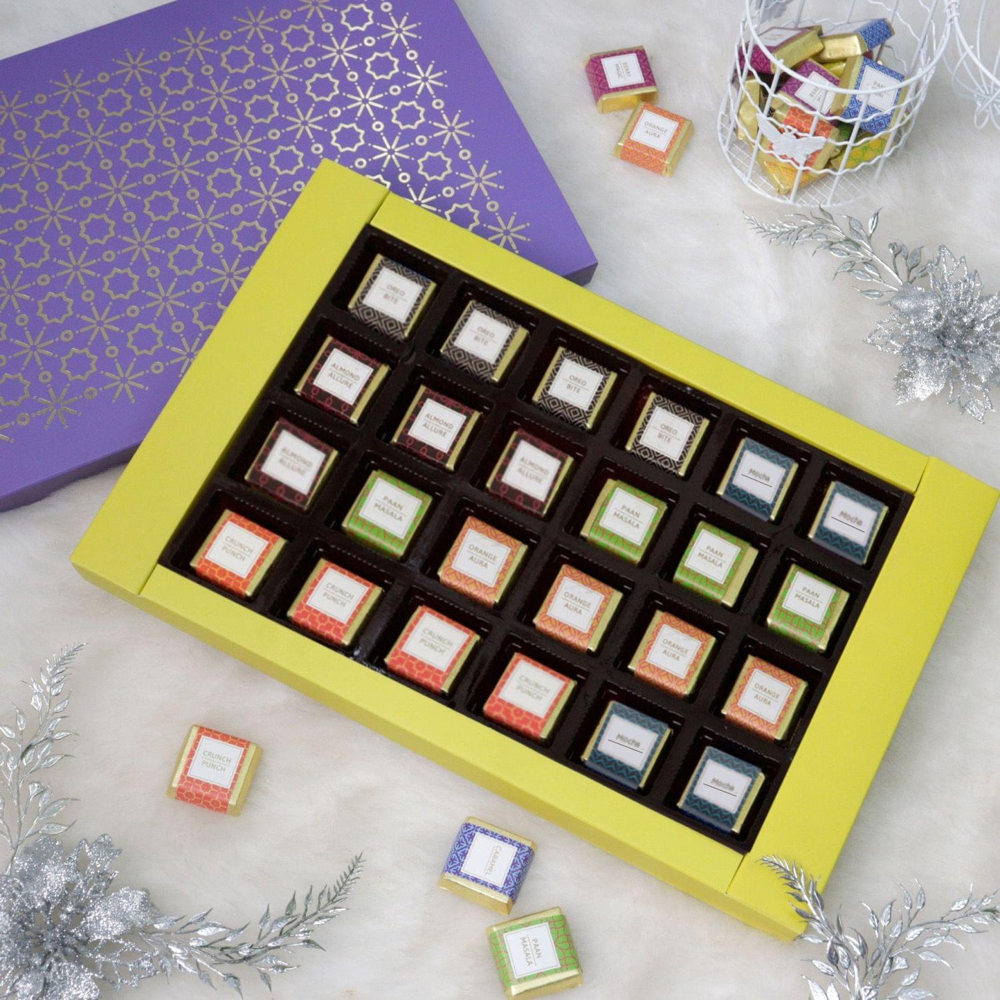 DIBHA RUCHOKS - Premium Assorted Chocolates | Box Of 24 Pcs - 12g Each | Assorted Flavoured Chocolates Packed in a Beautiful Gift Box - 285g
