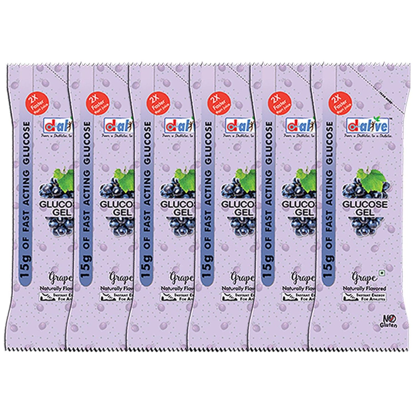 D-Alive 15g of Fast Acting Glucose Gel for Hypoglycaemia - Instant Energy (Grape - Total 6 Pocket Size Sachet: 30g Each)