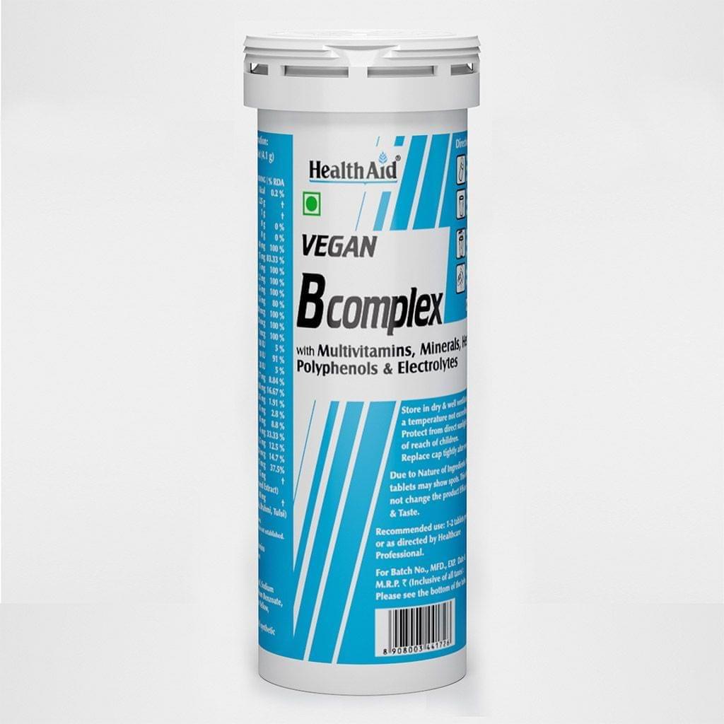 HealthAid - Vegan B Complex With Multivitamins, Minerals, Herbal Blend, Poluphenols & Electrolytes (Mango Flavour)-10 Effervescent Tablets