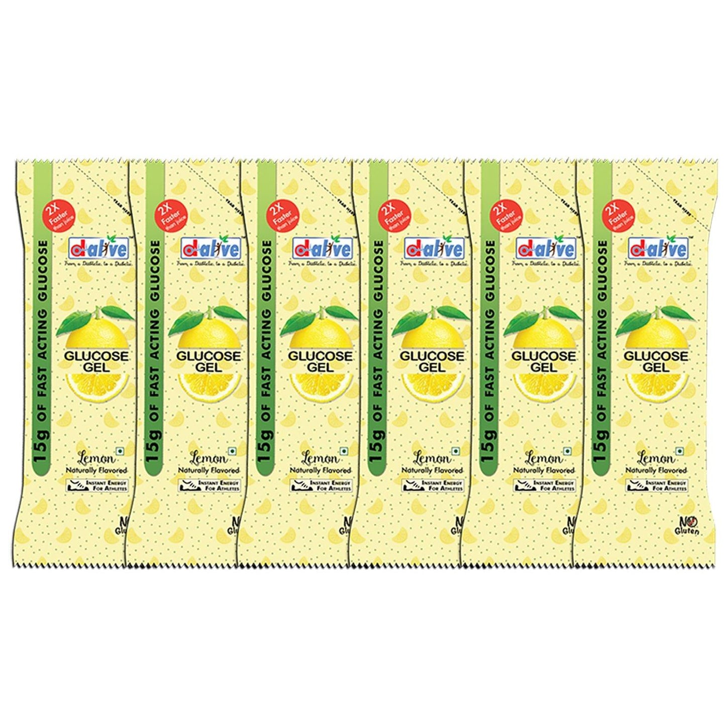 D-Alive 15g of Fast Acting Glucose Gel for Hypoglycaemia - Instant Energy (Lemon - Total 6 Pocket Size Sachet: 30g Each)