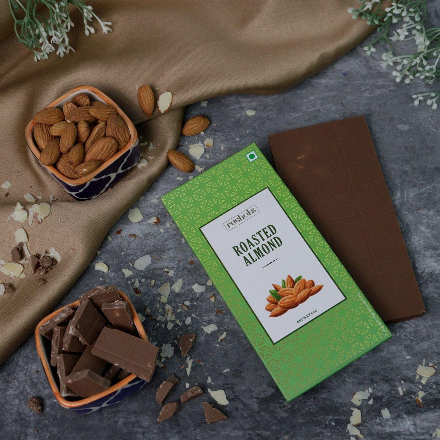 DIBHA RUCHOKS - Roasted Almond Chocolate Bar 65g