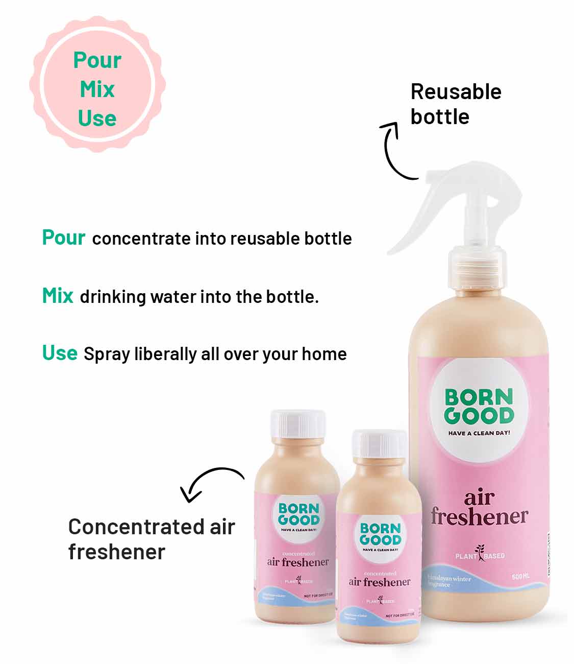 Born Good Plant-based Air Freshener (Himalayan Winter) Concentrate Kit (Makes 1 L)