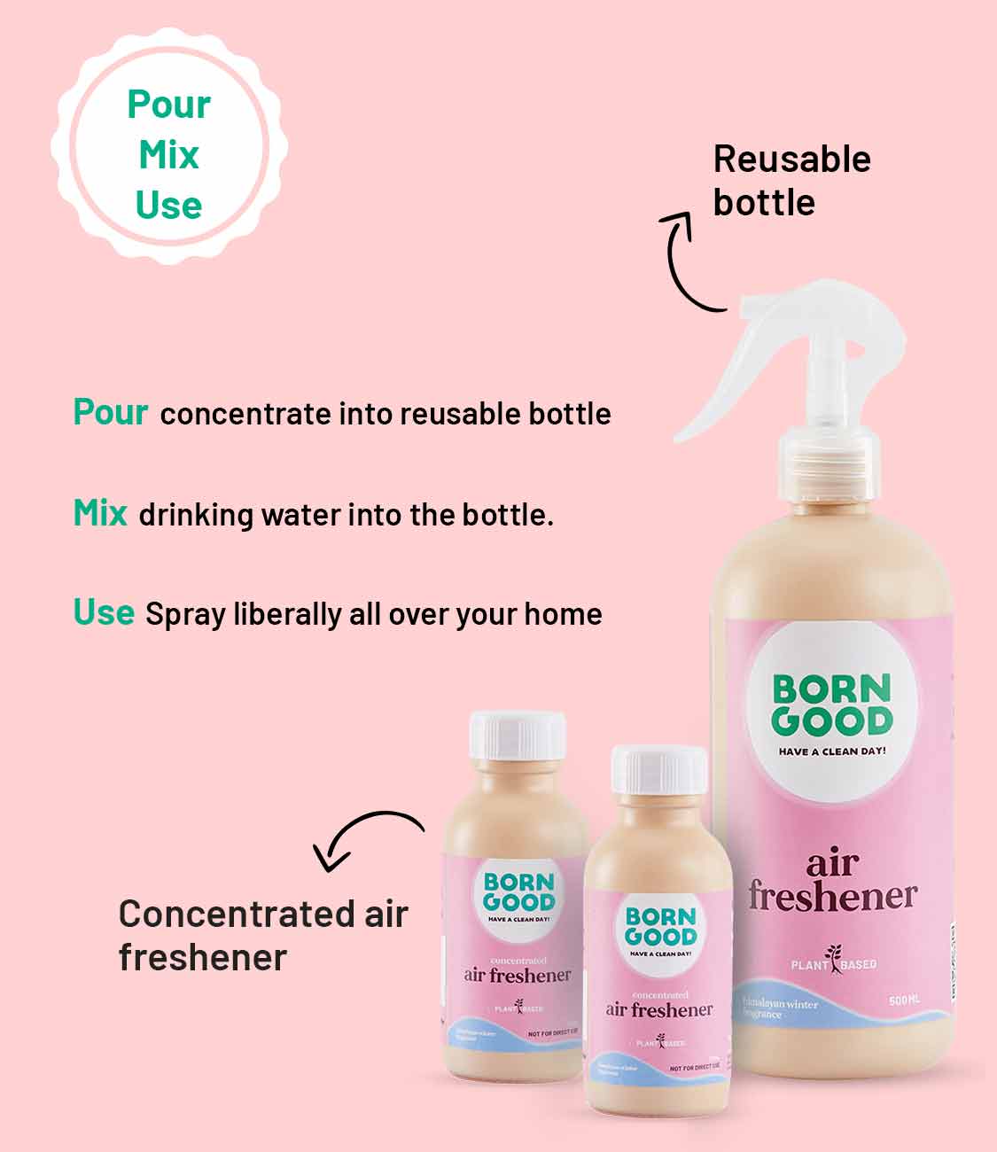 Born Good Plant-based Air Freshener (Himalayan Winter) Concentrate Kit (Makes 1 L)