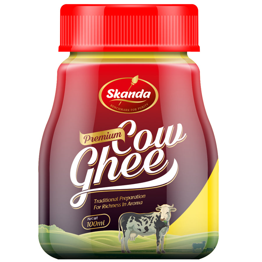 Skanda Premium Desi Cow Ghee 100ML Jar pack of 3| Fresh Curd-Churned | Rich in Healthy Fats | Made with Traditional Bilona Method | Pure & Authentic Cow Ghee