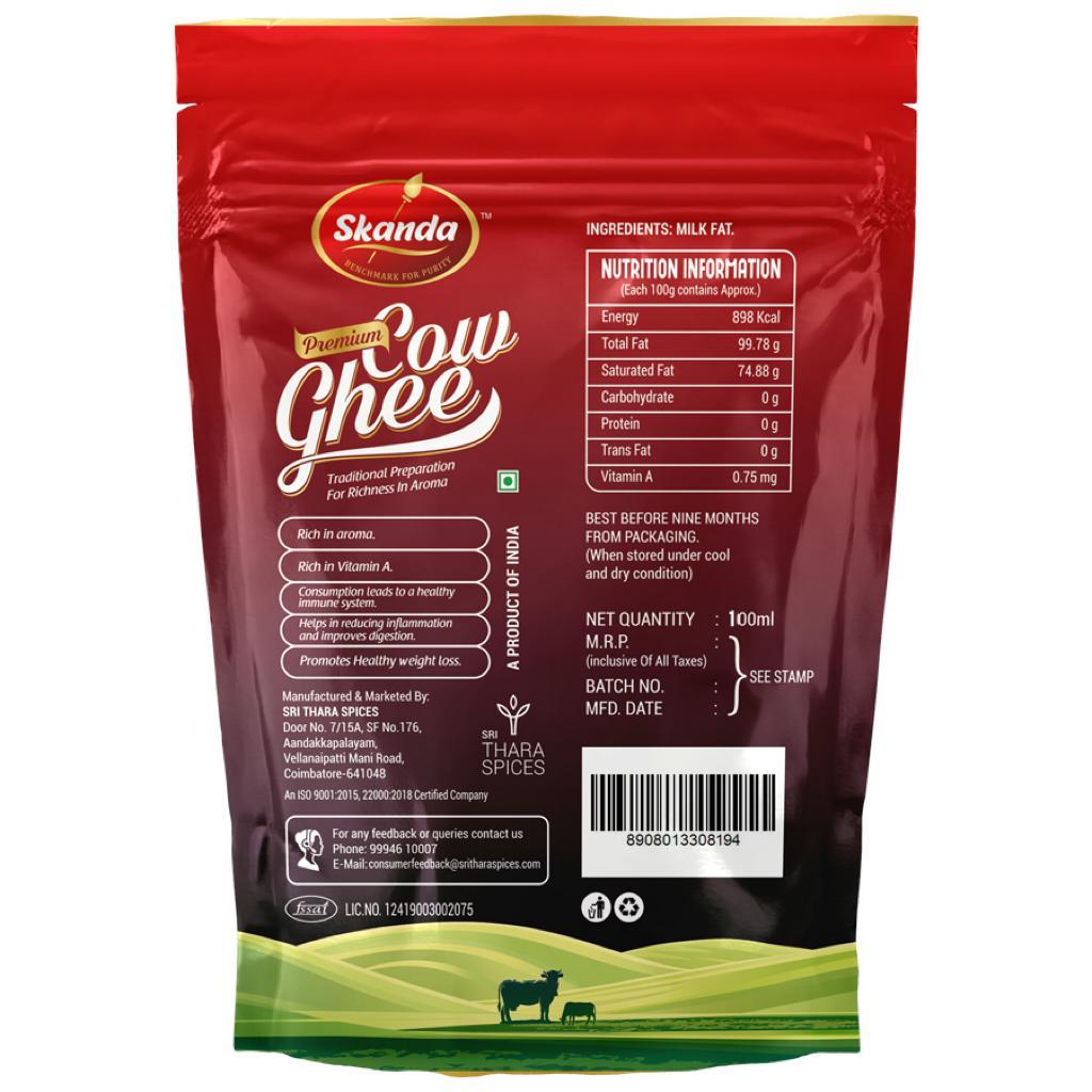 Skanda Premium Desi Cow Ghee 100ML Pouch pack of 3| Fresh Curd-Churned | Rich in Healthy Fats | Made with Traditional Bilona Method | Pure & Authentic Cow Ghee