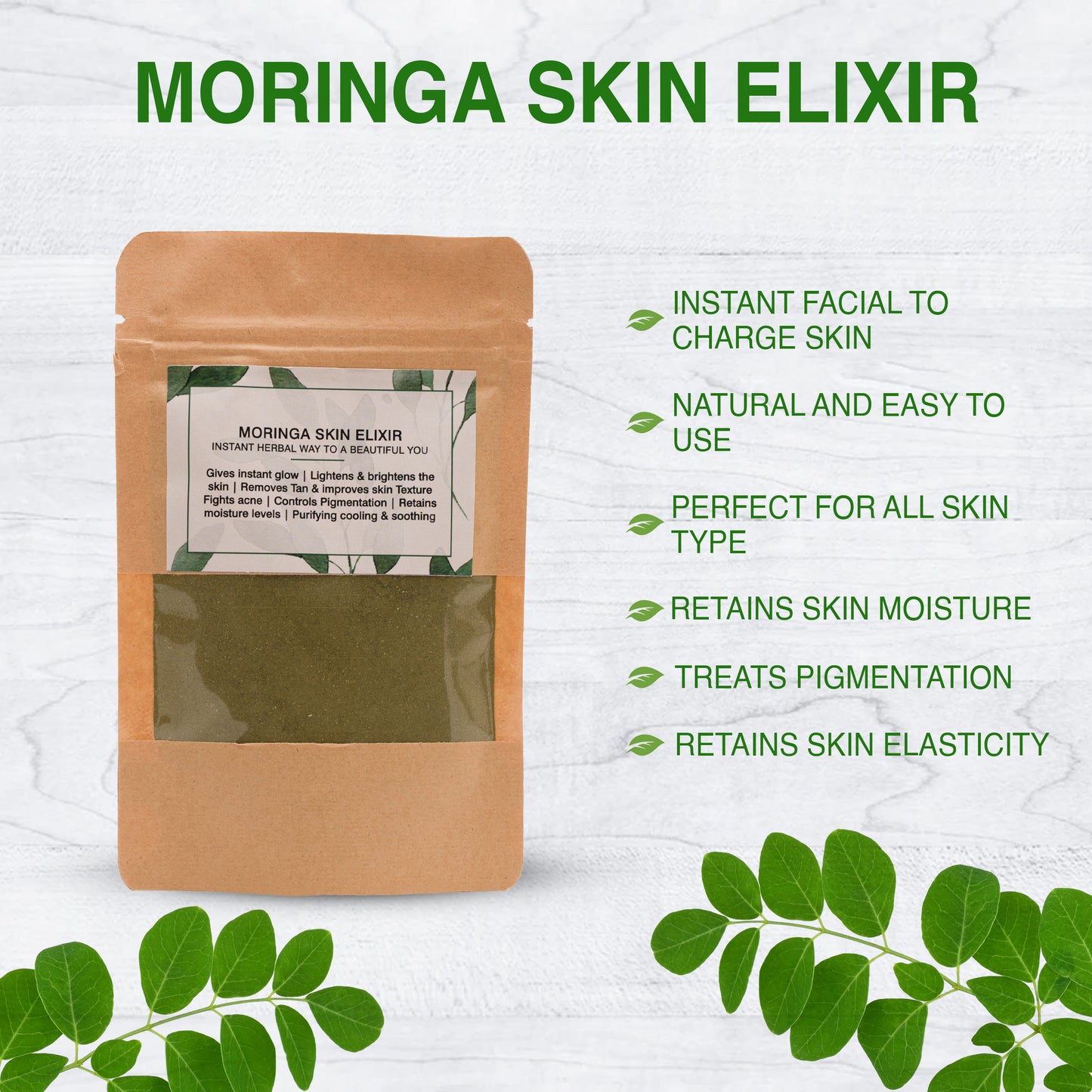 Daivik Moringa Skin Elixir | 100% Natural | Pigmentation & Blemish Removal, Anti Acne, Tan Removal | 50 g