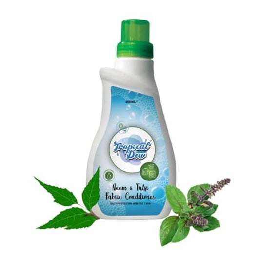 Tropical Dew Neem & Tulsi Liquid Fabric Conditioner Top & Front Load- 450 ml, Plant-Based Fabric Softener Protector with Phosphate & Paraben-Free, Fabric Freshener for Hand Wash & All Washing Machines