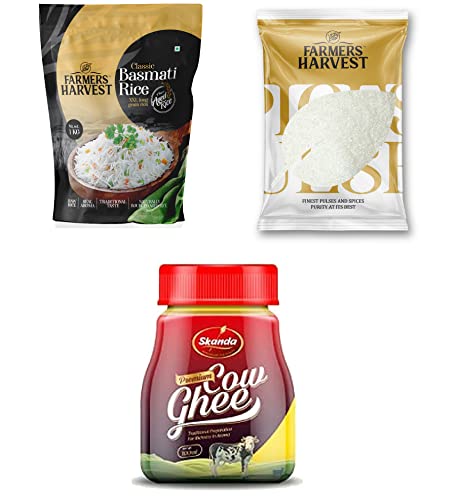 Farmers Harvest Multi Combo pack of 3 - (Rice- 1kg | Long Grain Rice, Ghee-100 ml)