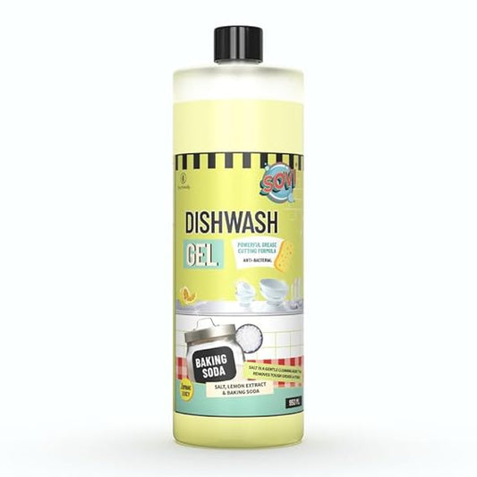 SOVI Dishwash Liquid, Removes Tough Grease & Odour, No Harmful Residue, Antibacterial, Child Safe, Pet Safe, with Baking Soda, Salt & Lemon Extract, Lemon Juicy