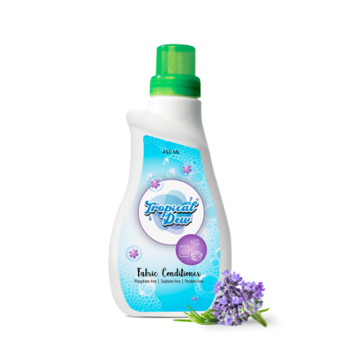 Tropical Dew Liquid Fabric Conditioner- 450ml, Plant-Based Cloth Softener with Lavender Fragrance with Phosphate, Sulphate & Paraben-Free Fabric Freshener for Hand Wash & All Type of Washing Machines