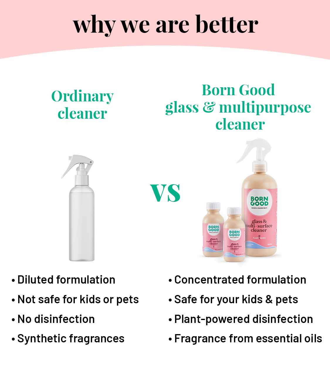 Born Good Plant-based Glass & Multi-Surface Cleaner Concentrate Kit (Makes 1 L)