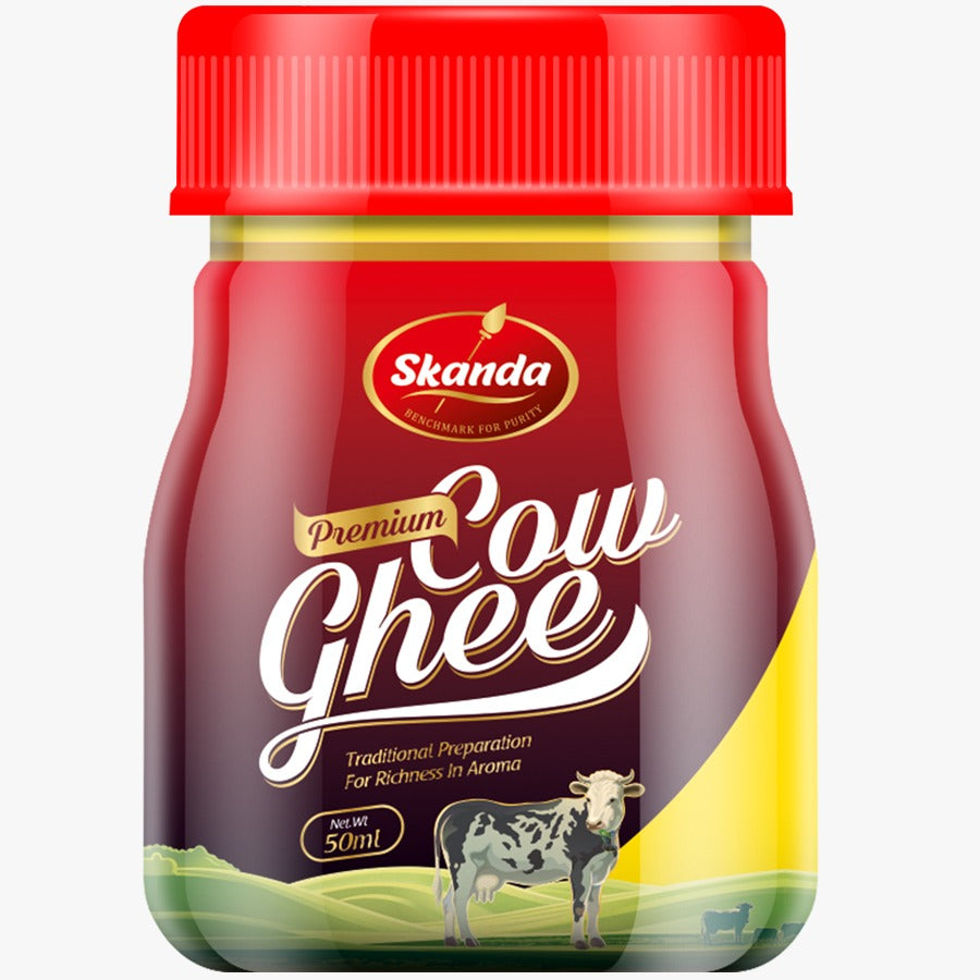 Skanda Premium Desi Cow Ghee 50ML Jar pack of 3| Fresh Curd-Churned | Rich in Healthy Fats | Made with Traditional Bilona Method | Pure & Authentic Cow Ghee