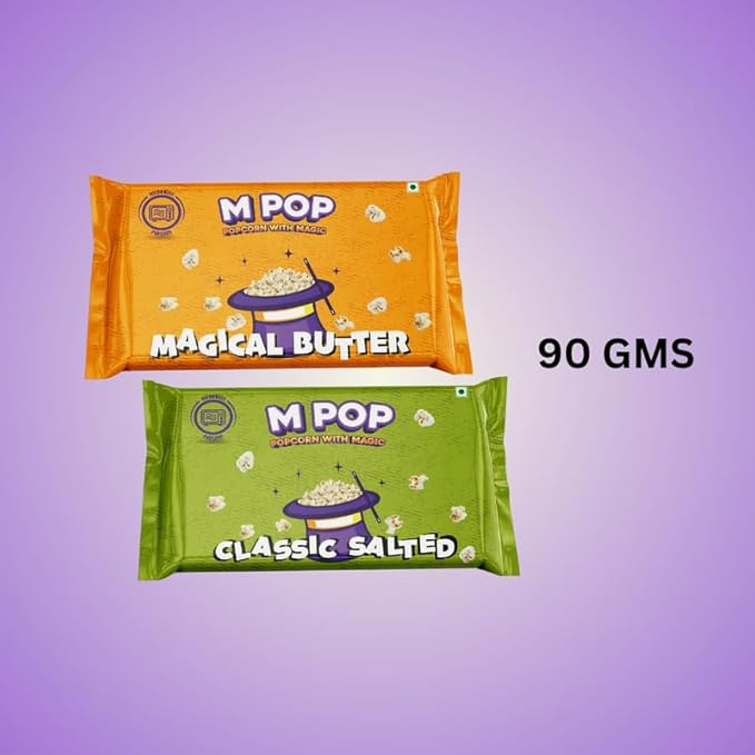 M POP Combo of Magical Butter & Classic Salted Microwave Popcorn Instant Popcorn with Magic | Theatre Like Popcorn at Home (Pack of 4, 2 Pieces each)