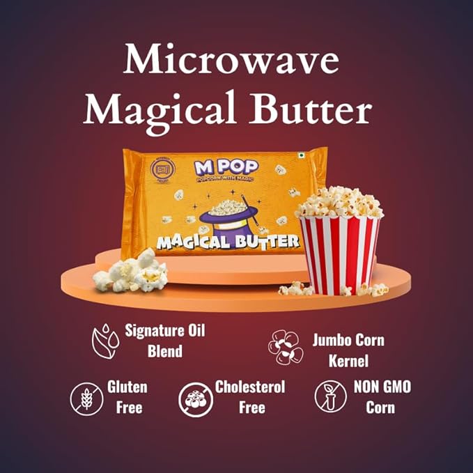 M POP Magical Butter - Microwave Popcorn Instant Popcorn with Magic | Theatre Like Popcorn at Home 95g