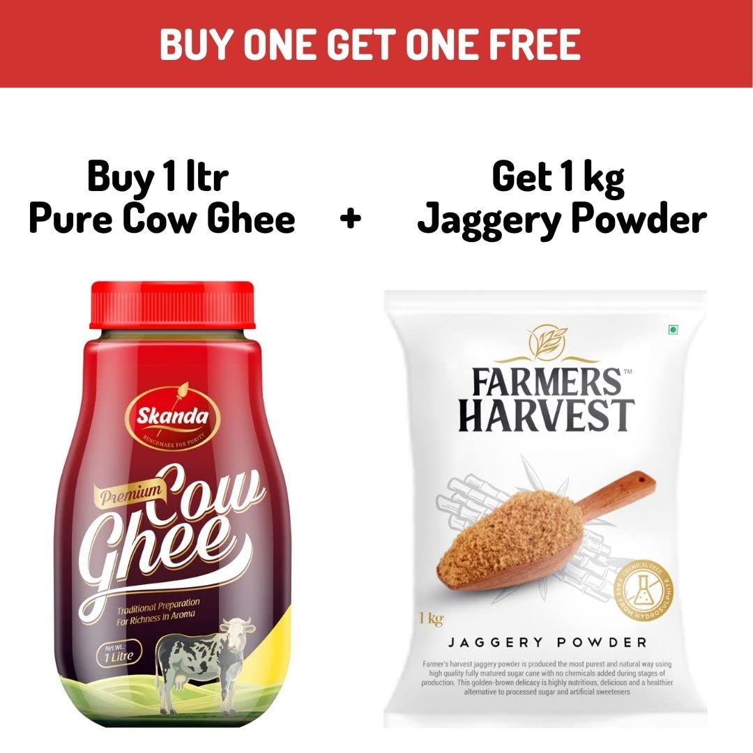 Skanda Premium Cow Ghee 1 Ltr ) - Get 1Kg Farmers Harvest Jaggery Powder Free