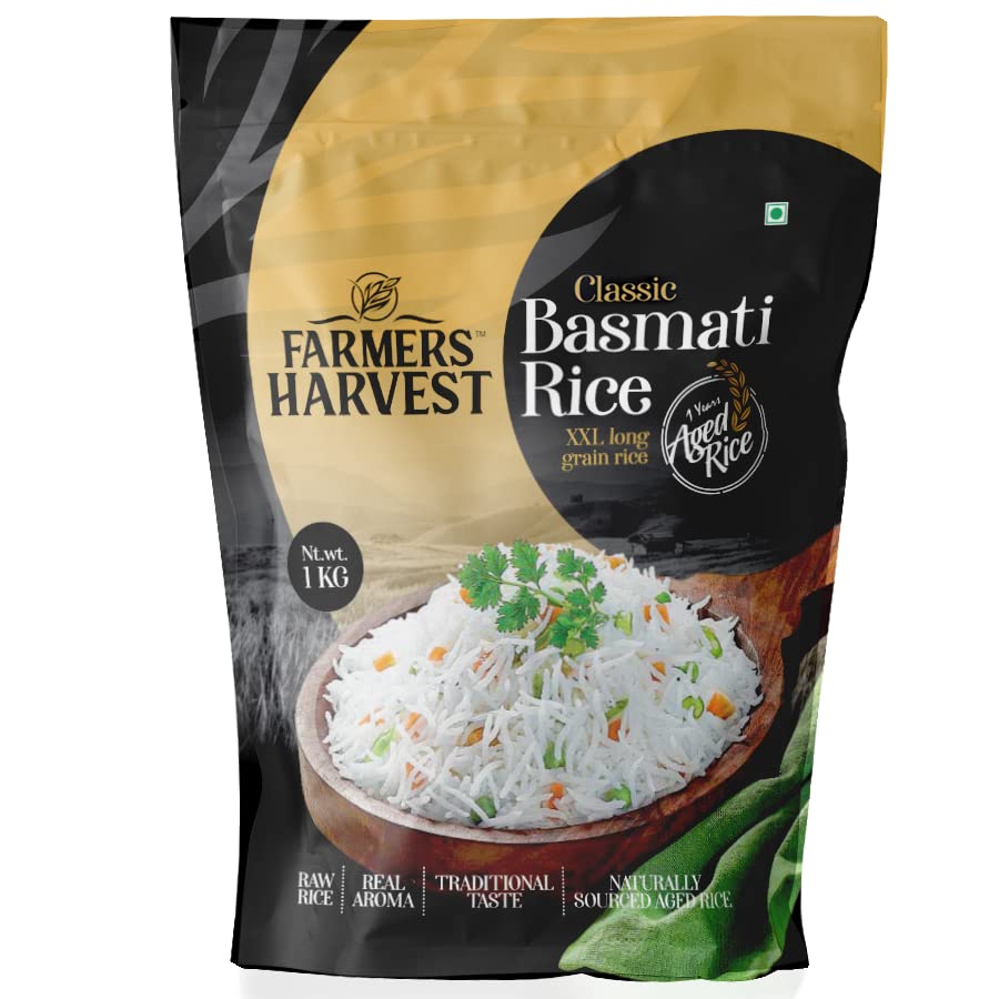 Buy Farmers Harvest Classic Basmati Rice - 1 KG | XXL Long Grain Rice & Get 50ml Pure Cow Ghee Free