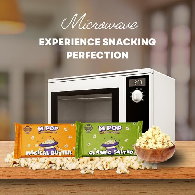 M POP Combo of Magical Butter & Classic Salted Microwave Popcorn Instant Popcorn with Magic | Theatre Like Popcorn at Home (Pack of 4, 2 Pieces each)