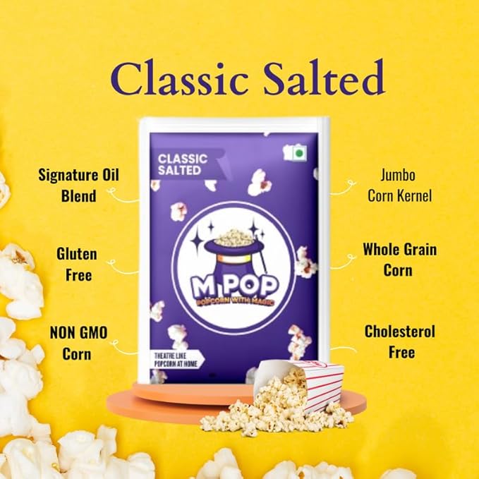 M POP Classic Salted Instant Popcorn with Magic | Theatre Like Popcorn at Home (70g, Pack of 5)