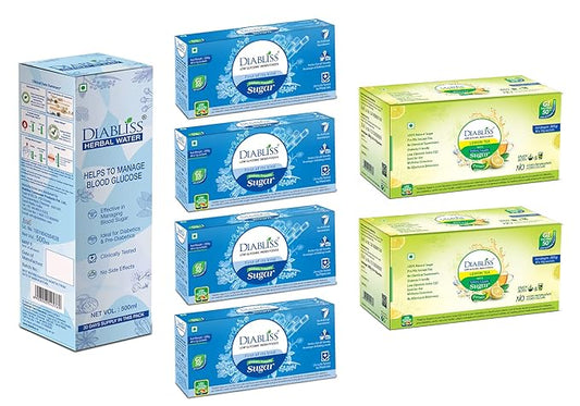 Diabliss Herbal Water for Blood Glucose Management - Sugar 40 x 5g Sachet Box pack of 4 - Lemon Tea 30 x 10g Sachet Box pack of 2 - Low Glycemic Index (GI) Diabetic Friendly