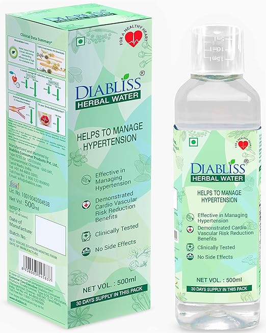 Diabliss Herbal Water to Manage Hypertension, Clinically Tested in Lowering Systolic & Diastolic Blood Pressure(BP) Significantly