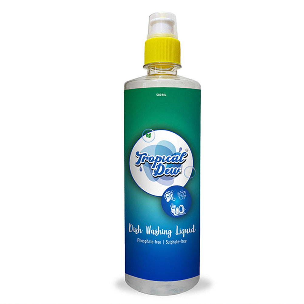 Tropical Dew Natural Dish Washing Liquid- 500 ml, Plant-Based Non-Toxic Natural Cleaning with Coconut Oil & Chicory Plant Dishwash, Tough on Grease & Gentle on Hands with Phosphate & Paraben-Free Gel