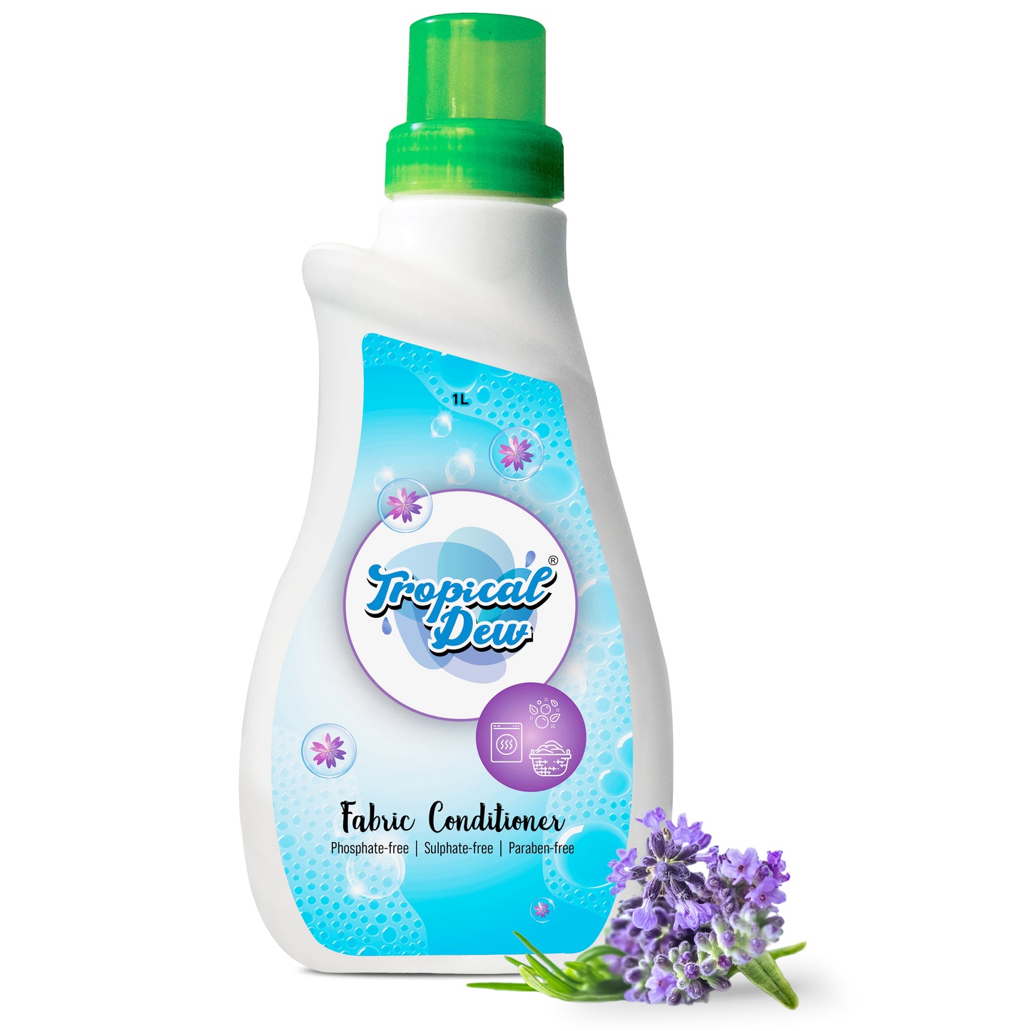 Tropical Dew Liquid Fabric Conditioner-1 Litre, Plant-Based Cloth Softener with Lavender Fragrance with Phosphate, Sulphate & Paraben-Free Fabric Freshener for Hand Wash & All Type of Washing Machines