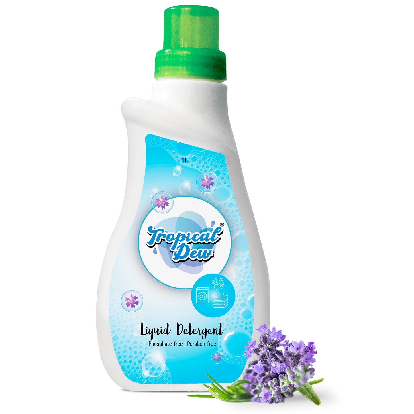 Tropical Dew Top & Front Load Liquid Detergent- 1 Litre, Plant-Based Fabric Stain-Remover with Lavender Fragrance, Phosphate & Paraben-Free Cloth Softener for Hand Wash & All Type of Washing Machines