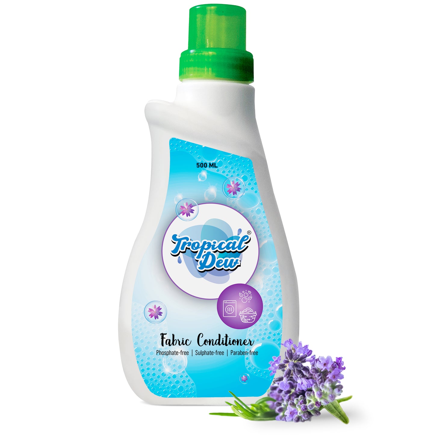 Tropical Dew Liquid Fabric Conditioner- 500ml, Plant-Based Cloth Softener with Lavender Fragrance with Phosphate, Sulphate & Paraben-Free Fabric Freshener for Hand Wash & All Type of Washing Machines