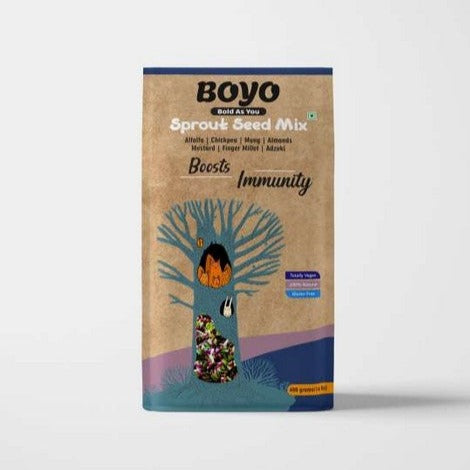 THE BOYO Sprout Seed Mix for Immunity Builder 400g - Mung, Chickpea, Alfalfa, Adzuki, Almonds, Finger Millet, Mustard - 100% Vegan, Gluten-Free, Natural