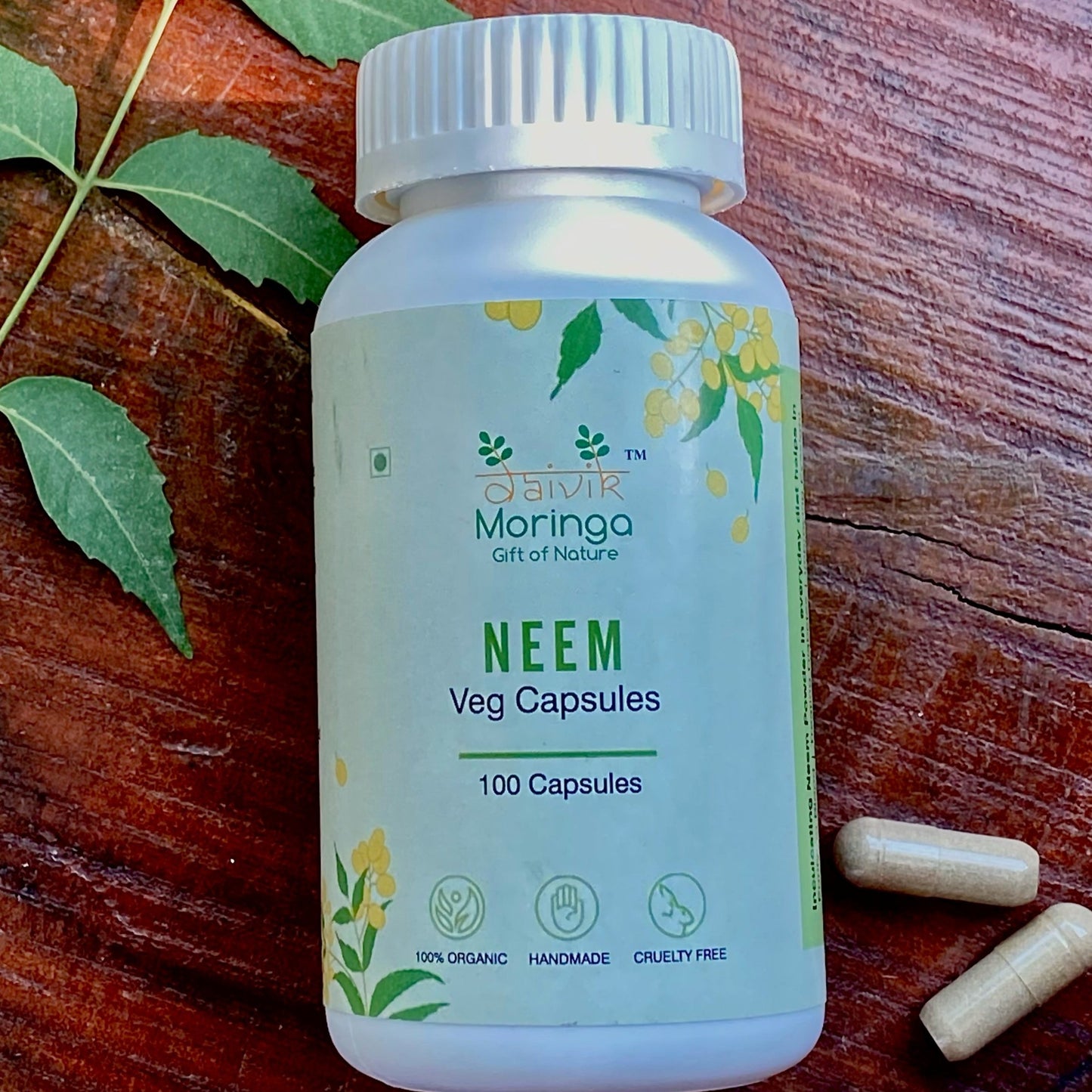 Daivik Moringa Neem Veg Capsules | 100% Natural | Detox, Skin Care, Anti Inflammatory | 100 Caps Each