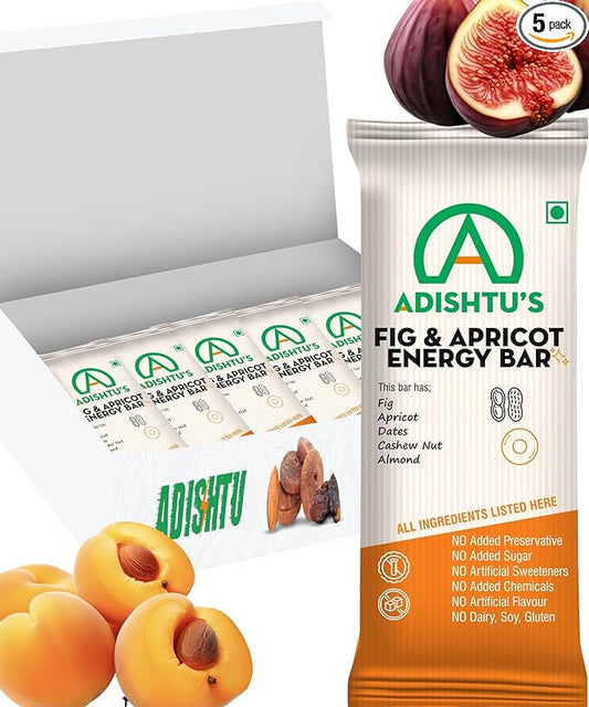 Energy Bars - Adishtu Fruit and Nut Bars with Figs, Apricots, Cashew Nuts, Almonds & Dates - Yummy Snack Bars for Quick Breakfast, Snacking, Workouts, Sports, Campings & More - Box of 10