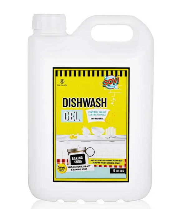 SOVI Dishwash Liquid, Removes Tough Grease & Odour, No Harmful Residue, Antibacterial, Child Safe, Pet Safe, with Baking Soda, Salt & Lemon Extract, Lemon Juicy