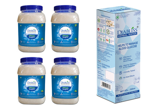 Diabliss Diabetic Friendly Sugar 1 Kg Jar Pack of 4 & Herbal Water for Blood Glucose Management 500ml