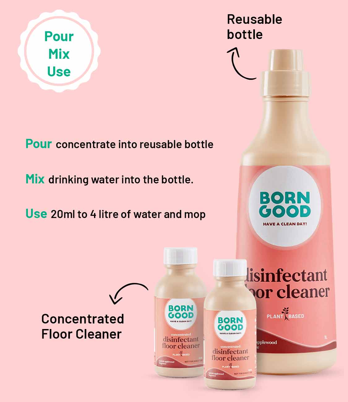 Born Good Plant-based Concentrated Floor Cleaner Kit (Makes 1 L)
