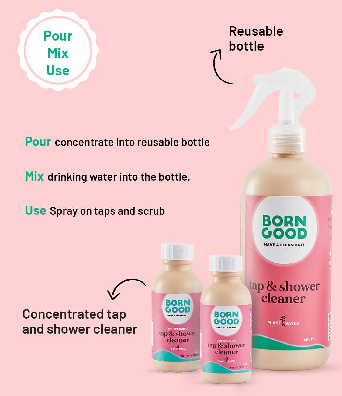 Born Good Plant-based Tap & Shower Cleaner Concentrate Kit (Makes 1 L)