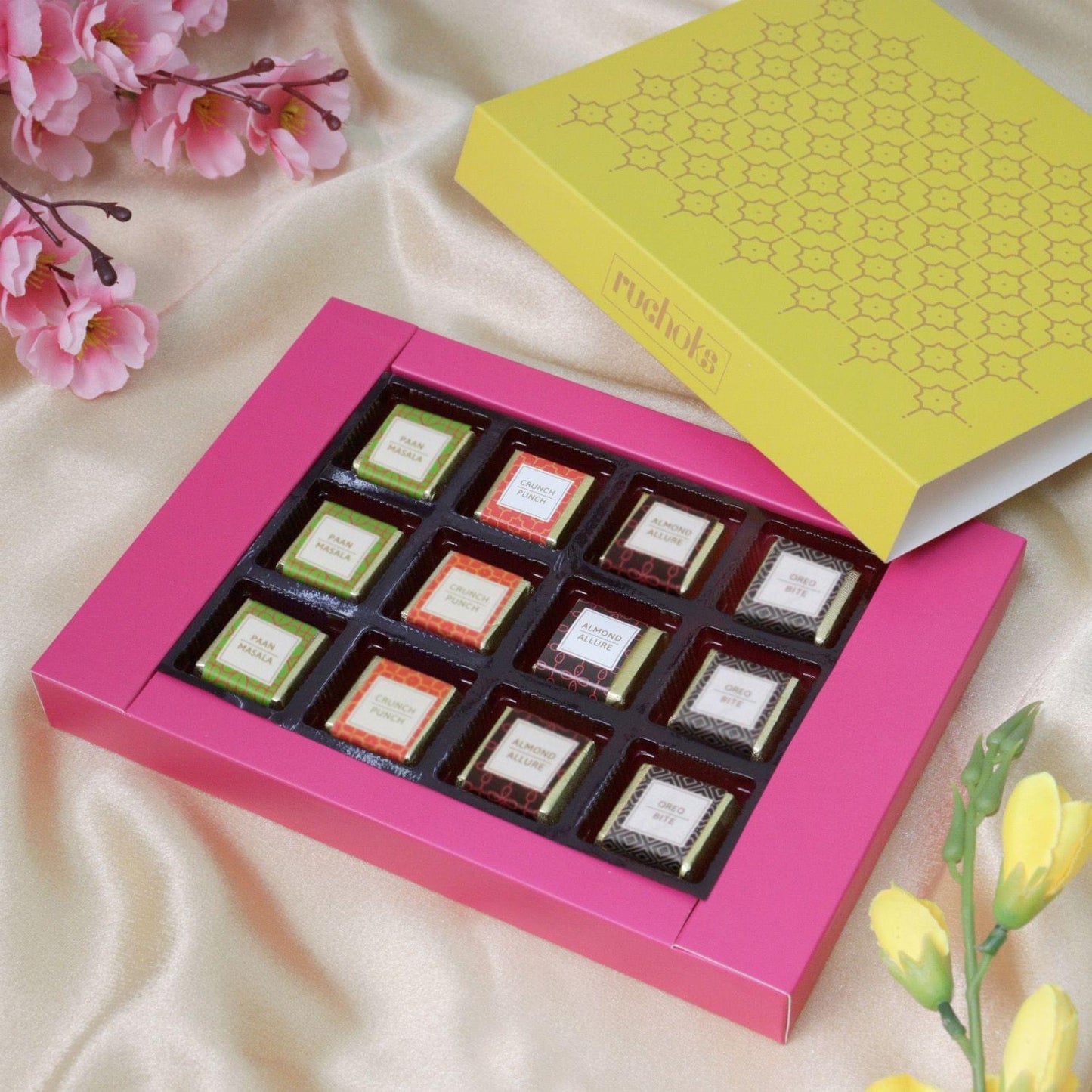 RUCHOKS - Premium Assorted Chocolates | Box of 12 Pcs - 12g Each | Assorted Flavoured Chocolates Packed in a Beautiful Gift Box - 140g