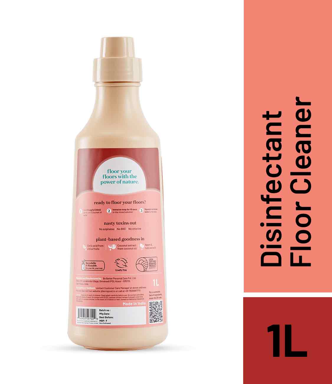 Born Good Plant-based Disinfectant Floor Cleaner - 1 L Bottle