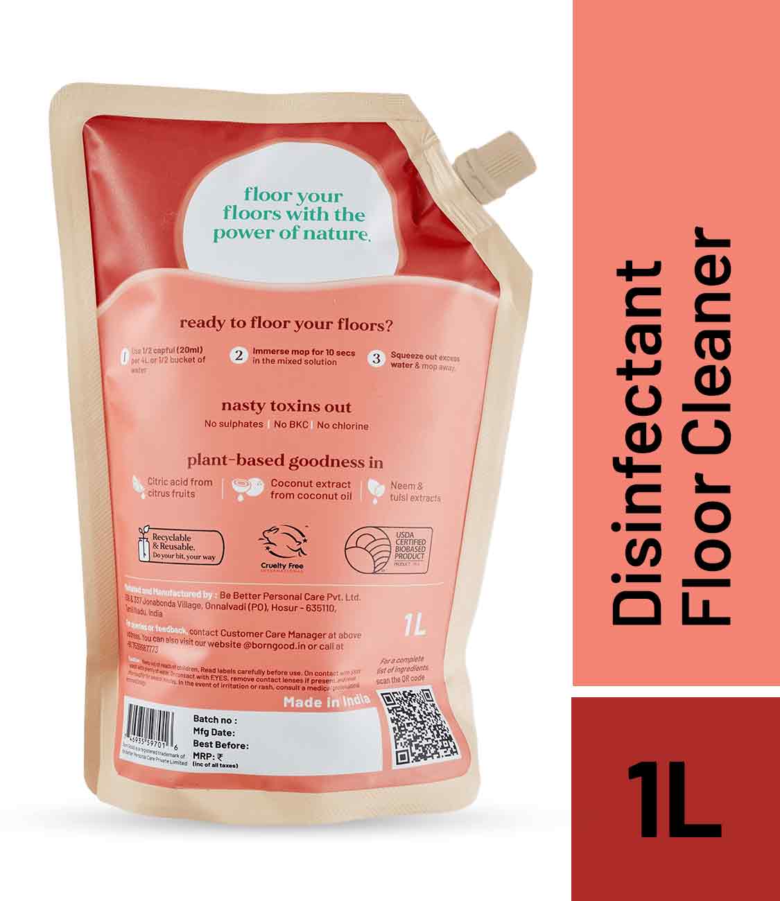 Born Good Plant-based Disinfectant Floor Cleaner - 1 L Refill
