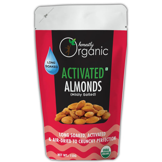 D-Alive Activated Organic Almonds - Mildly Salted (USDA Organic, Long Soaked & Air Dried to Crunchy Perfection) - 150g