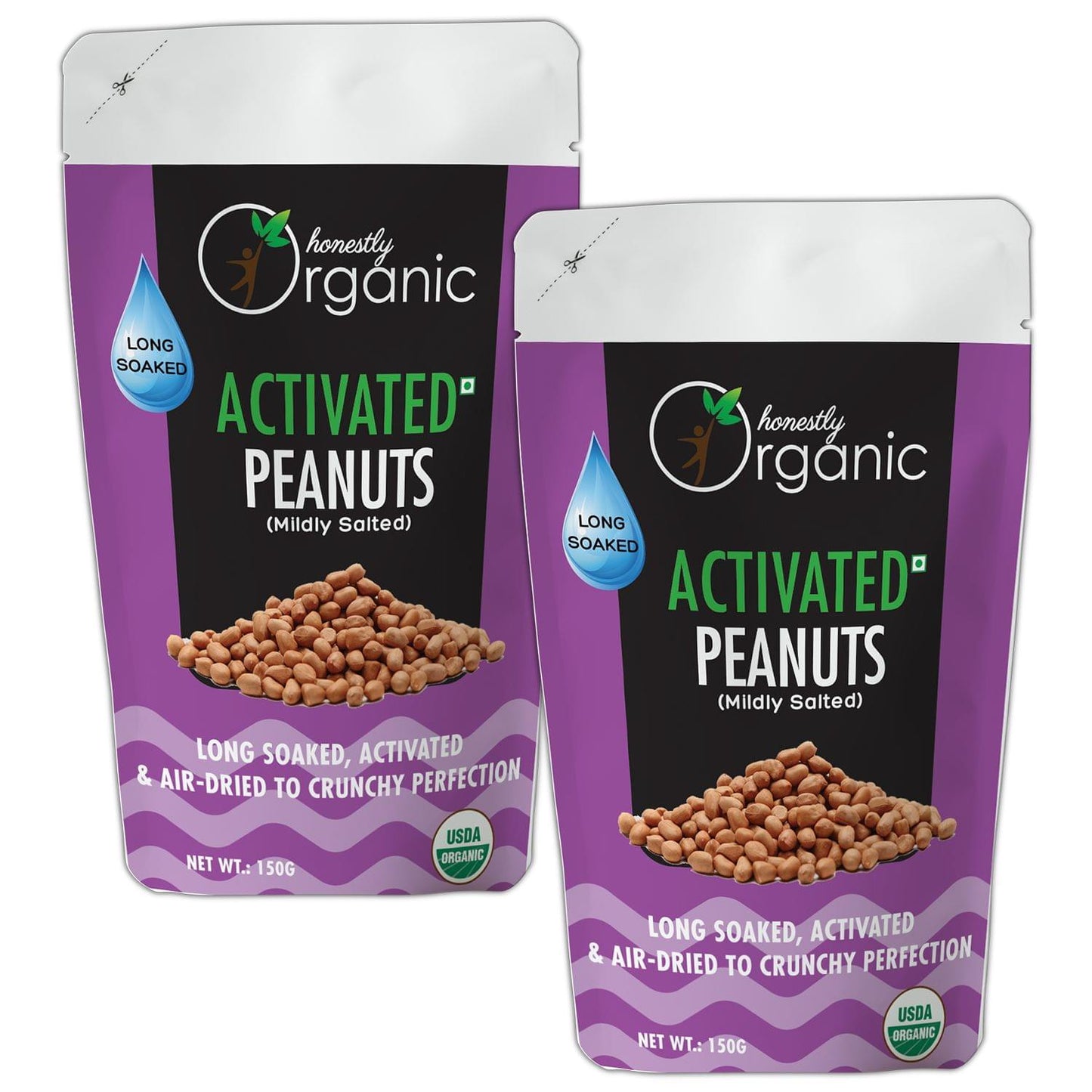 D-Alive Activated Organic Peanuts - Mildly Salted (USDA Organic, Long Soaked & Air Dried to Crunchy Perfection) - 150G (Pack of 2)