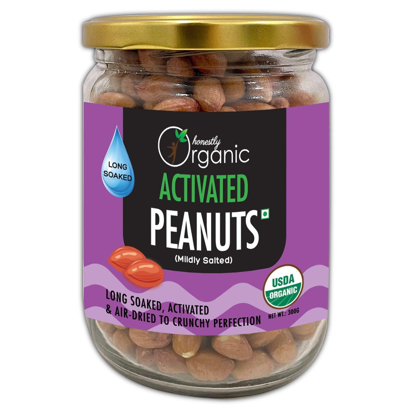 D-Alive Activated Organic Peanuts - Mildly Salted (USDA Organic, Long Soaked & Air Dried to Crunchy Perfection) - 300G