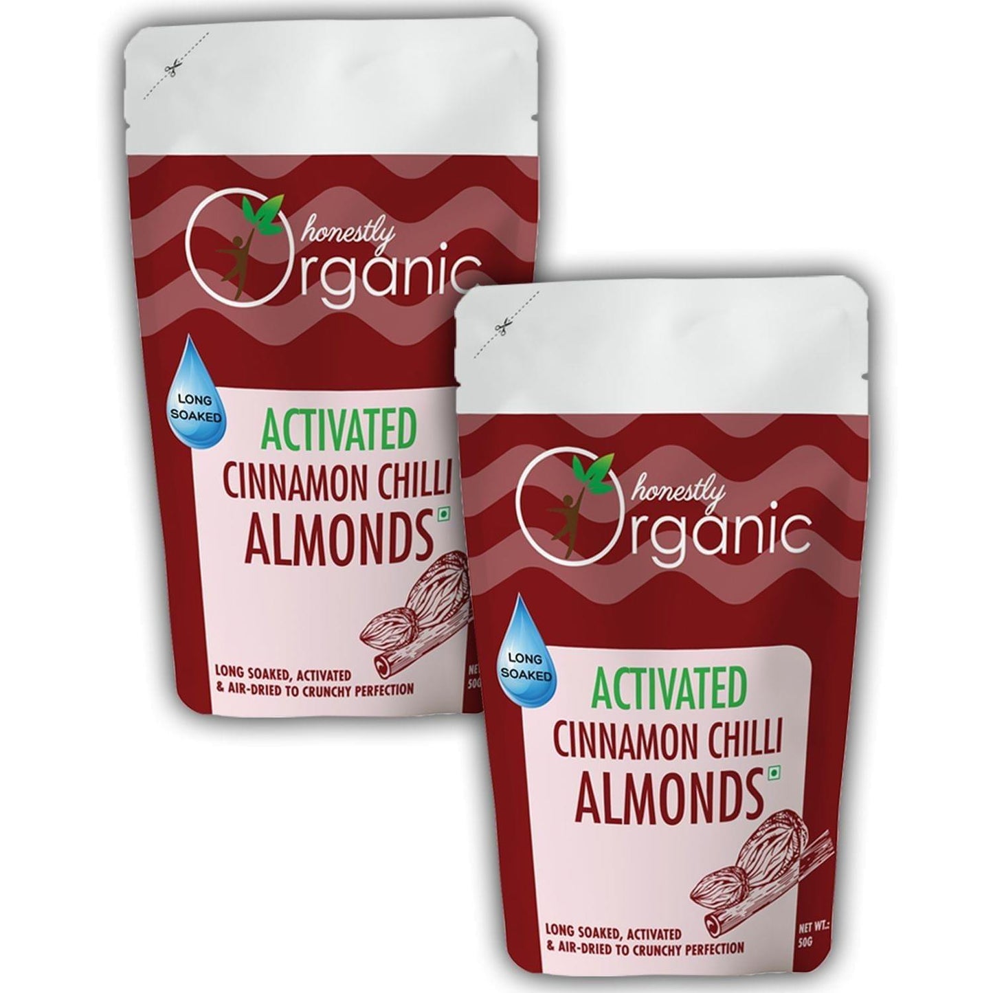 D-Alive Activated Cinnamon Chilli Almonds (100% Natural & Fresh, Long Soaked & Air Dried to Crunchy Perfection) - 50g (Pack of 2)