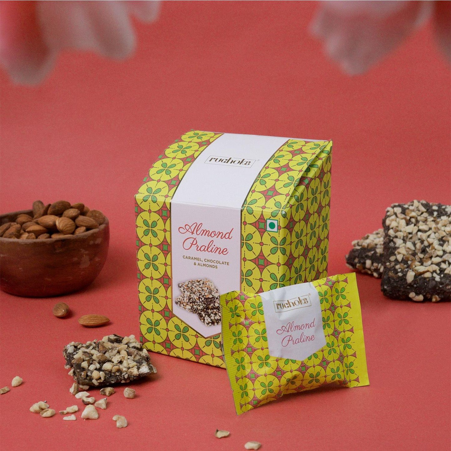 DIBHA RUCHOKS - Almond Praline Chocolate 180g (10 Pcs) Premium Chocolate, Almond & Choco, Premium Gift Box - Any time snack