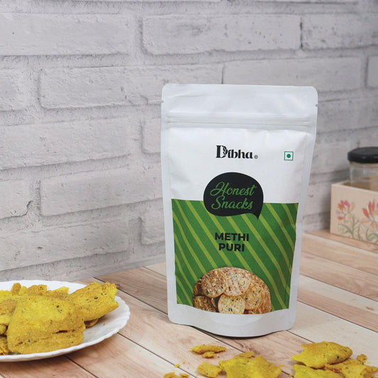 DIBHA - HONEST SNACKING Methi Puri Snack (Delicious Namkeen & Snack / Ready to eat snacks, Cholesterol Free, No Trans Fats, No Preservatives) 100g